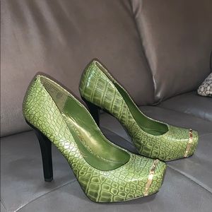 Green Christian Siriano Gold Heels